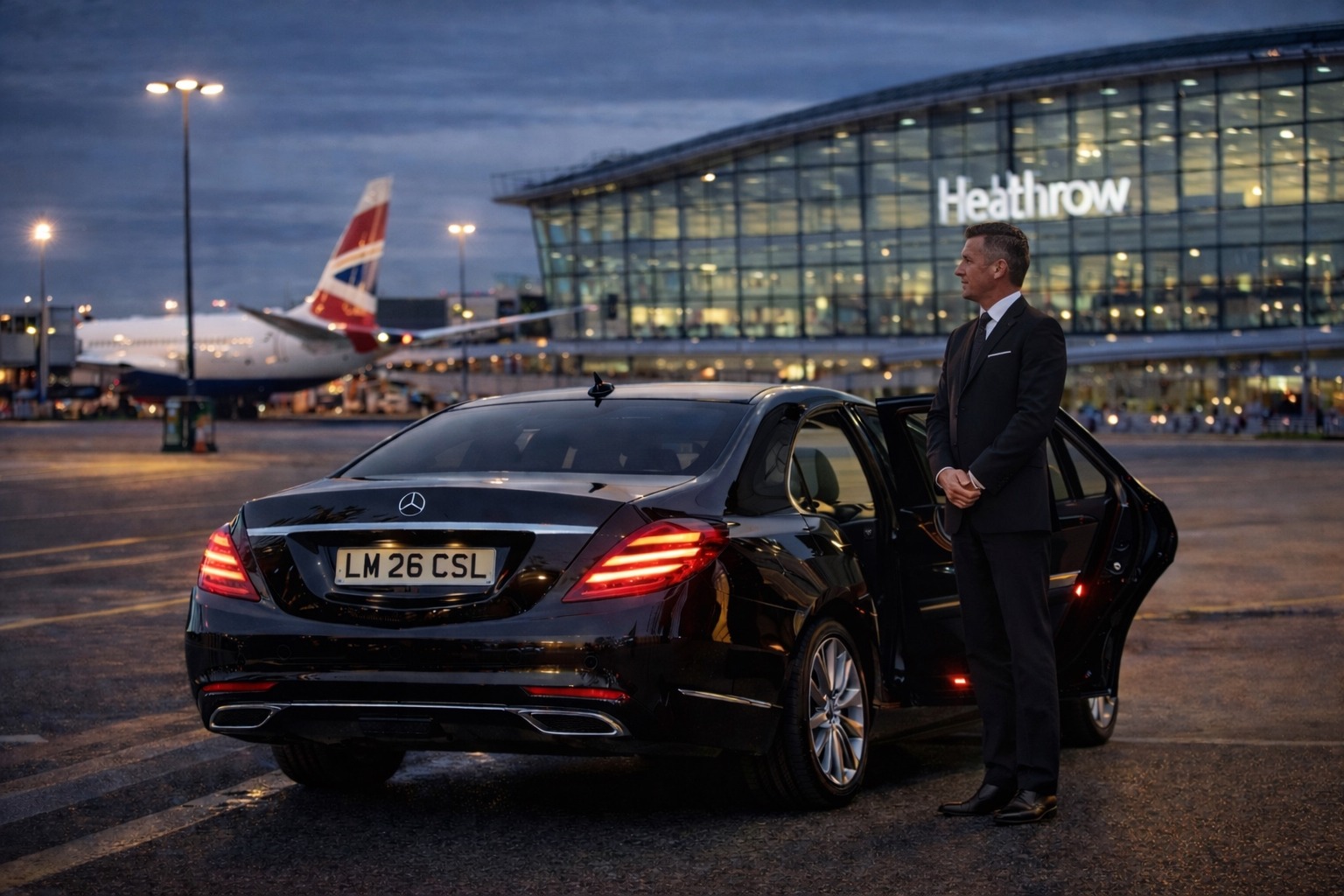 Luxury Heathrow airport transfer chauffeur with Mercedes V-Class