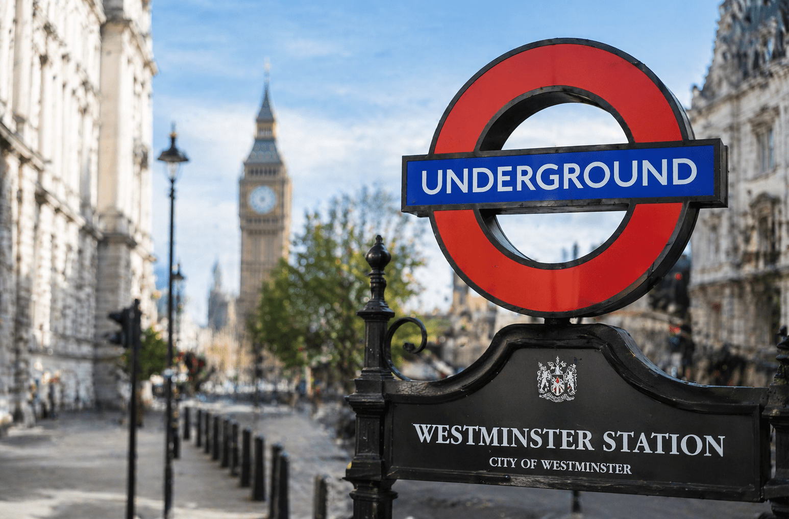London Underground train arriving at platform