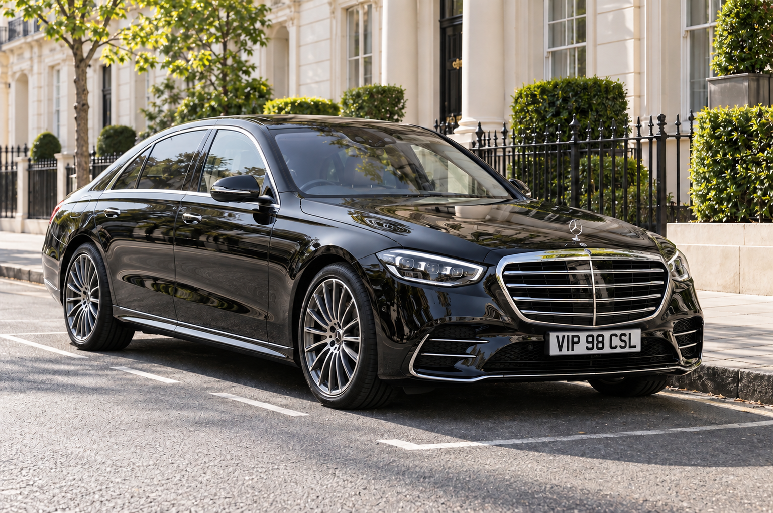 Black Mercedes-Benz S-Class ready for a private transfer